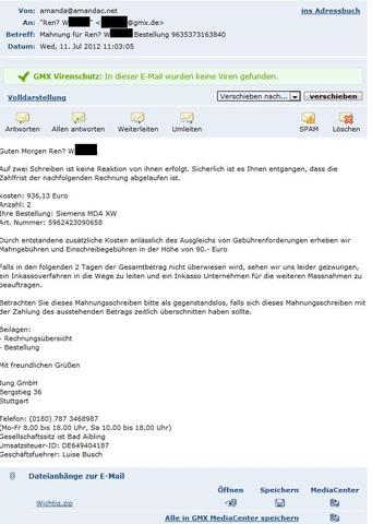 Mahnung Per Email Mit Anhang