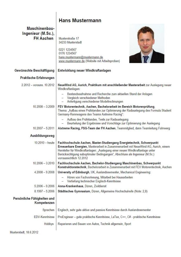 Bewerbung Lebenslauf Beispiele