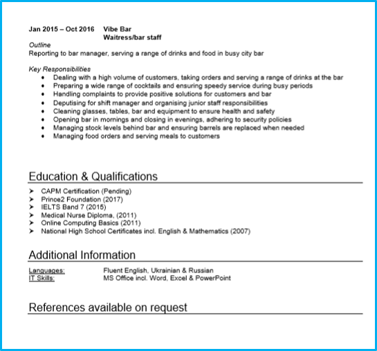 English Cv Example Skills